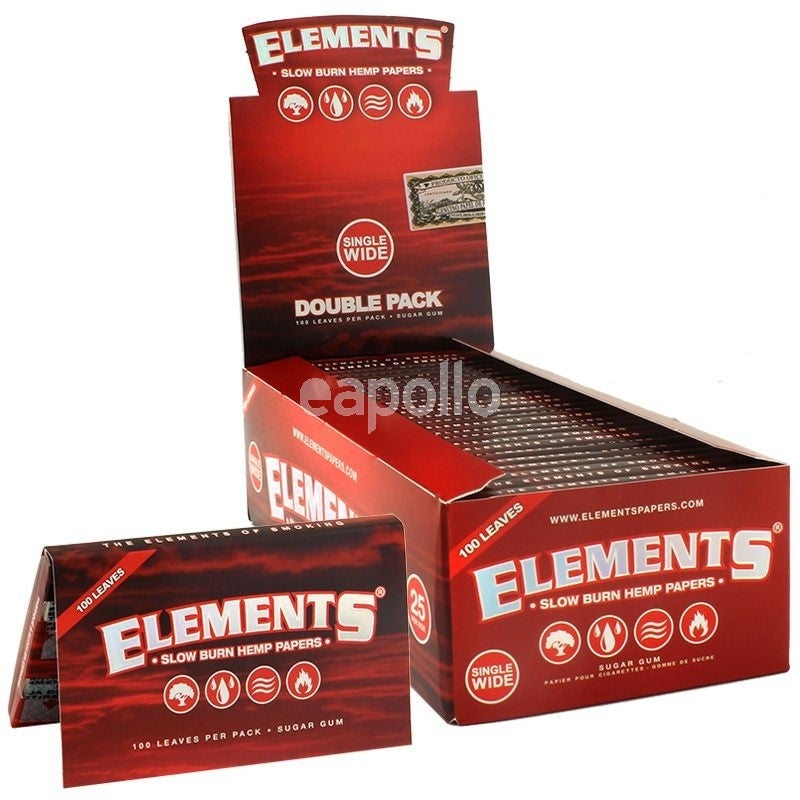 Elements Red Single Wide Slow Burn Hemp Rolling Paper