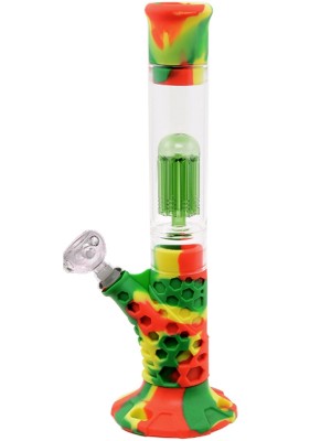 Glass Atomic Rasta Colour Silicone Percolator Bong - (14.5 Inch)