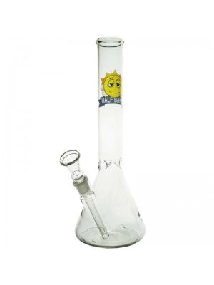 Glass Beaker Bong With Half Baked "Always Late" Smiley Face Design - 14 Inch