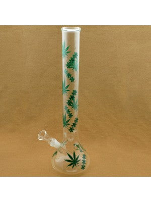 Glass Bong Green XXX Amsterdam Leaf Print- Cone Base 18 Inch