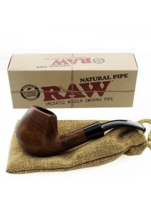 RAW Uncoated Wooden Smoking Pipe With Pouch